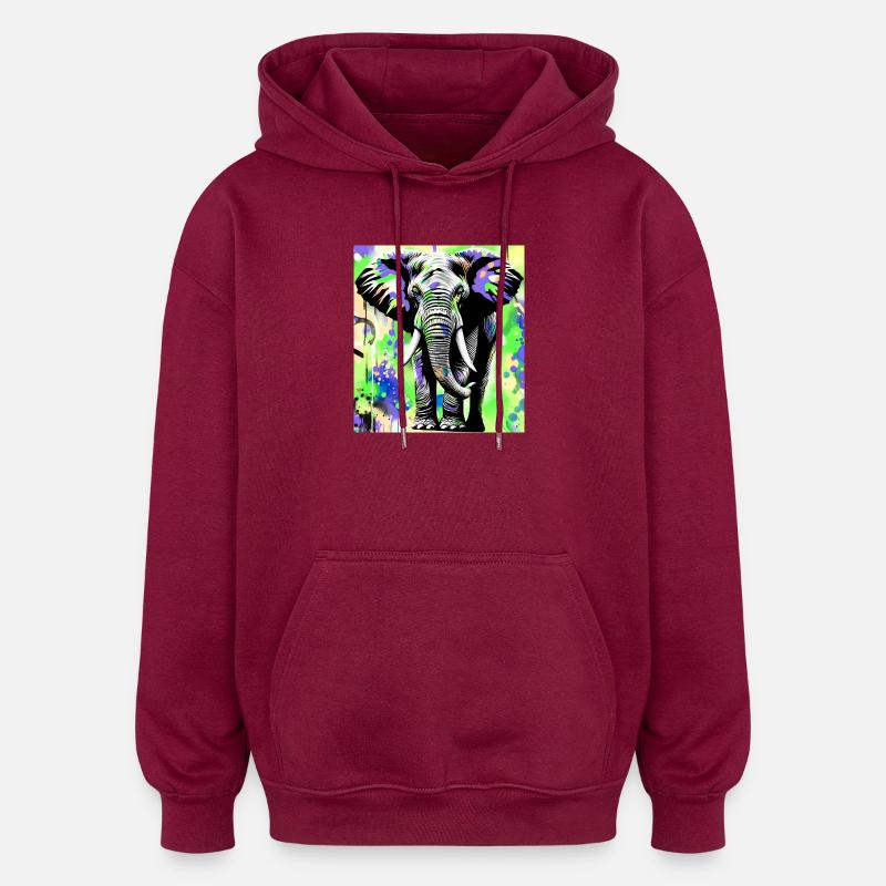 éléphant - Sweat à capuche oversize unisexe - bordeaux