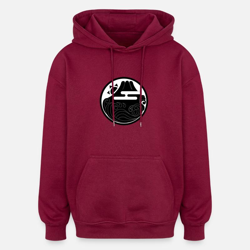 motif japonais "Fuji et Wave" - Sweat à capuche oversize unisexe - bordeaux
