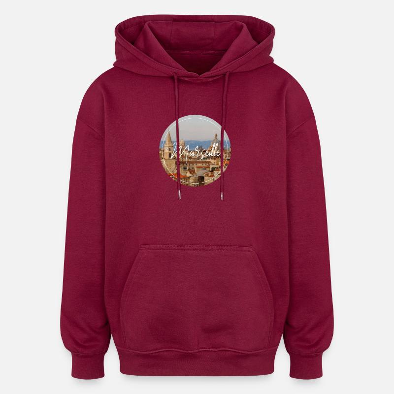 Marseille Stadtansicht Script - Oversized Unisex Hoodie - Burgunderrot