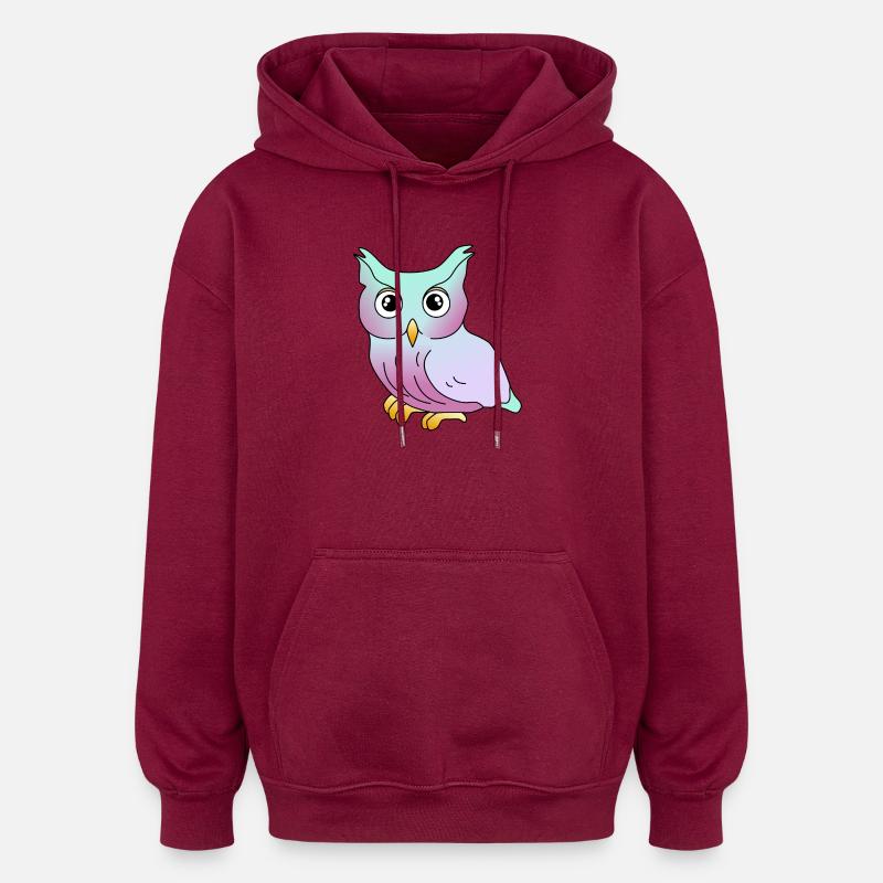 Eule - Oversized Unisex Hoodie - Burgunderrot