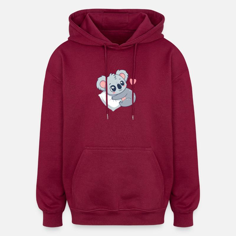 Koala câlin sur coussin pastel - Sweat à capuche oversize unisexe - bordeaux