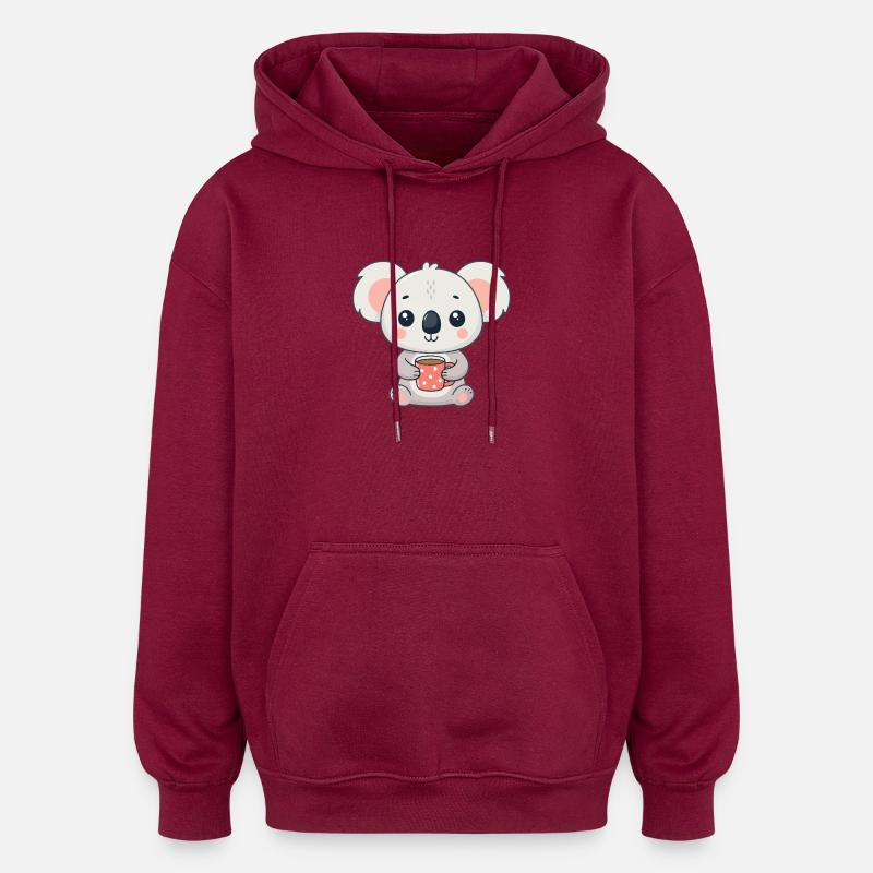 Koala mignon au café - Sweat à capuche oversize unisexe - bordeaux
