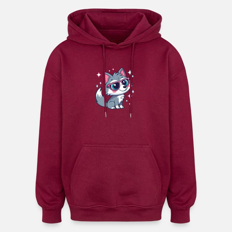Loup mignon chic aux lunettes roses - Sweat à capuche oversize unisexe - bordeaux