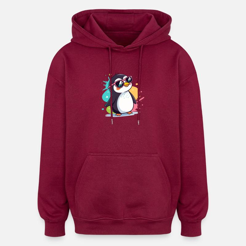 Pingouin cool pop lunettes roses - Sweat à capuche oversize unisexe - bordeaux