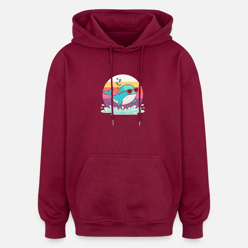 Whale Surf Retro Rainbow - Oversized Unisex Hoodie - burgundy