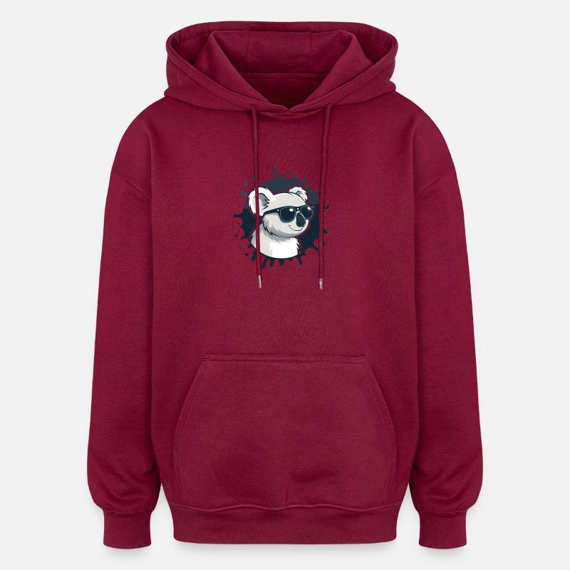 Koala chic lunettes sur splash bleu - Sweat à capuche oversize unisexe - bordeaux