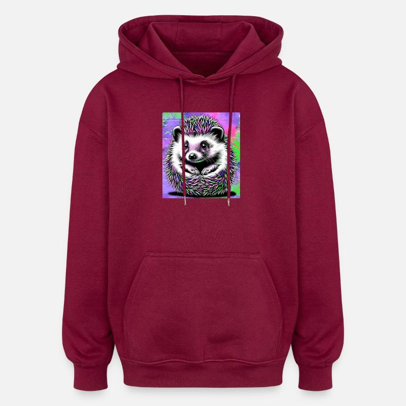 hedgehog - Oversized Unisex Hoodie - burgundy