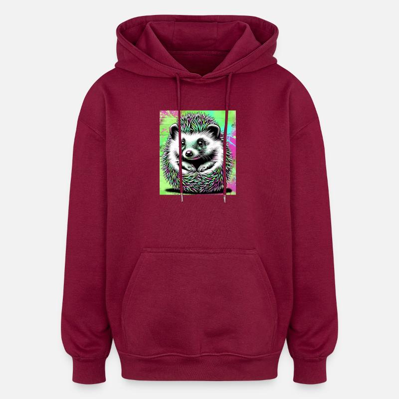 hérisson - Sweat à capuche oversize unisexe - bordeaux
