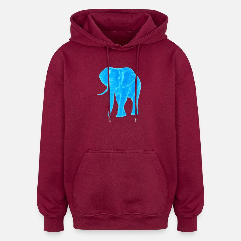 Néon Éléphant Line Art - Sweat à capuche oversize unisexe - bordeaux