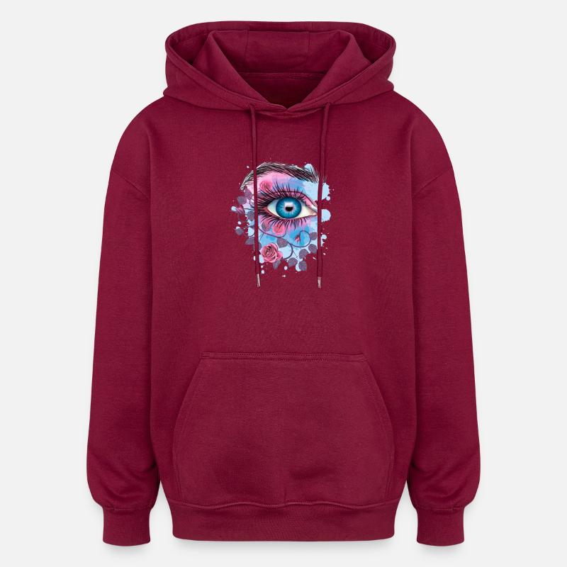 Œil floral psychédélique bleu - Sweat à capuche oversize unisexe - bordeaux