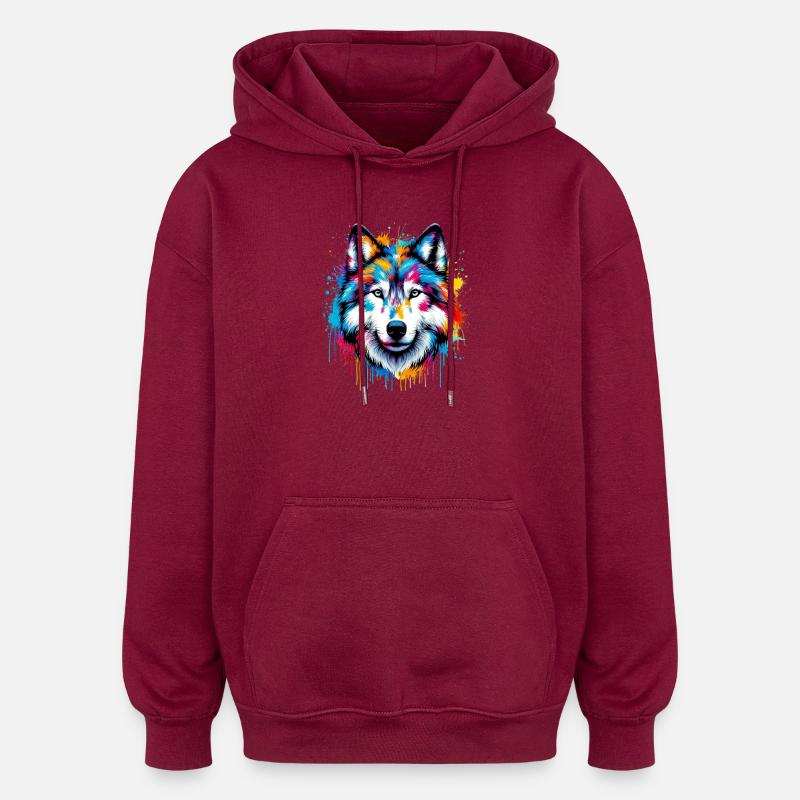 Wolf - Oversized Unisex Hoodie - burgundy