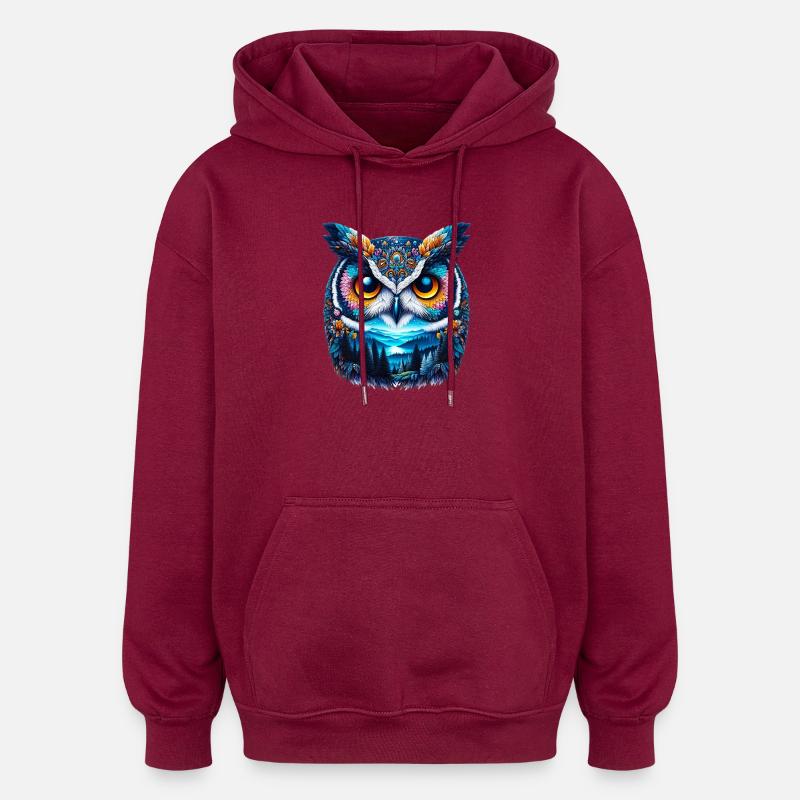 Eule - Oversized Unisex Hoodie - Burgunderrot