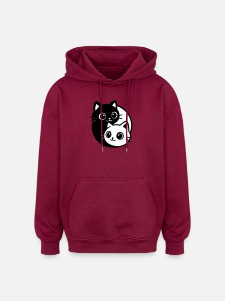 Ying Yang Cat Portrait - Oversized Unisex Hoodie - burgundy
