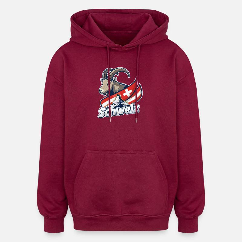 Bouquetin alpin avec drapeau suisse - Sweat à capuche oversize unisexe - bordeaux