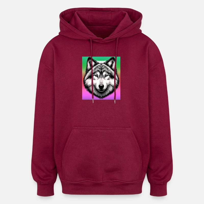 Wolf - Oversized Unisex Hoodie - Burgunderrot
