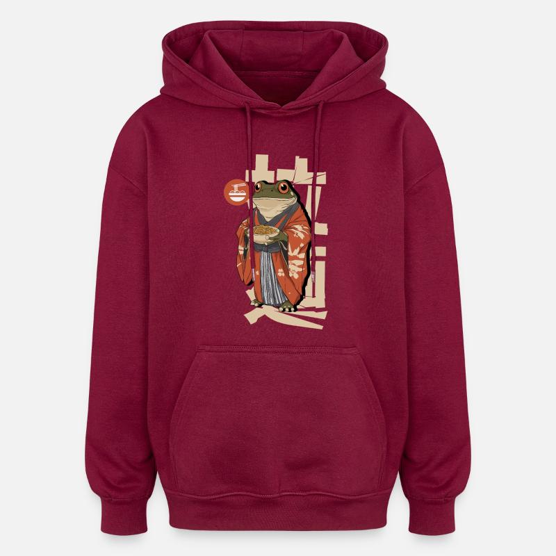 Des grenouilles mangeant des ramen - Sweat à capuche oversize unisexe - bordeaux