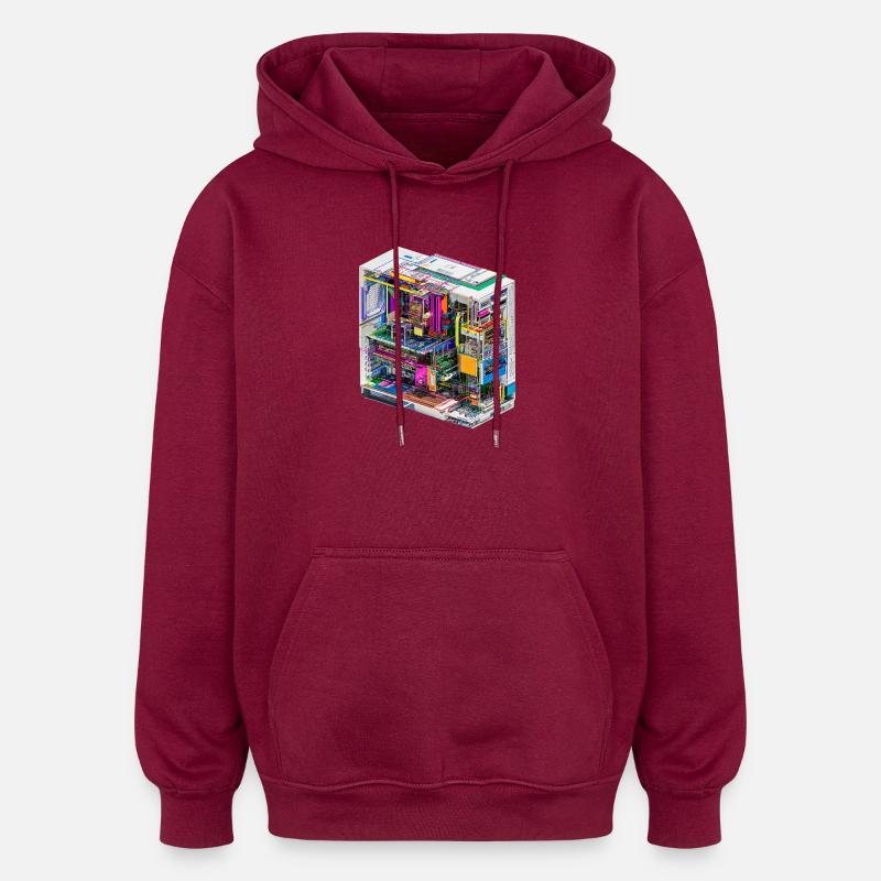 Buntes Innenleben eines Computers - Oversized Unisex Hoodie - Burgunderrot