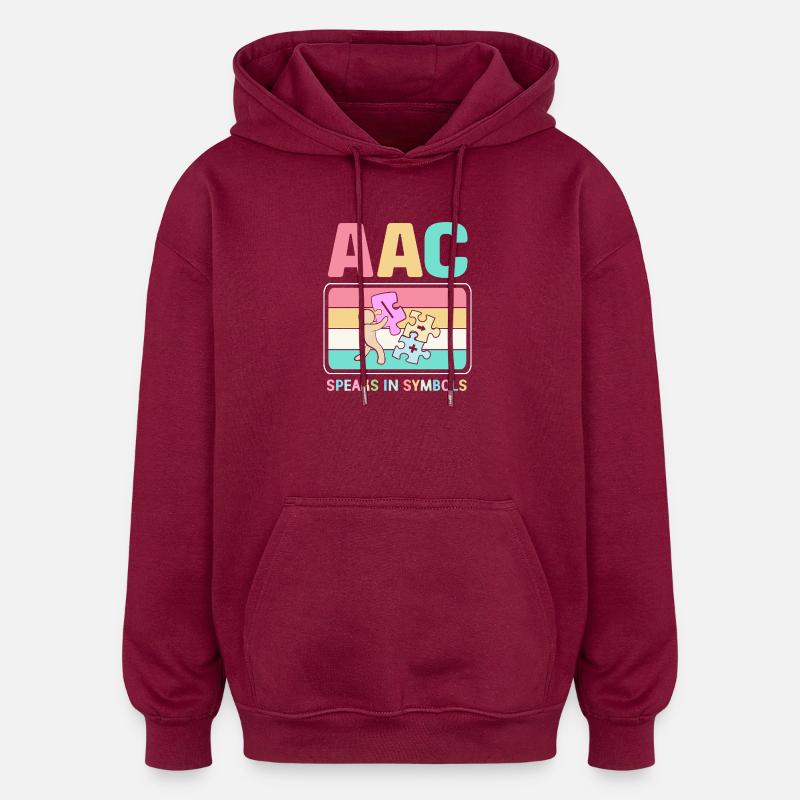 AAC Communication SLP Langue des signes - Sweat à capuche oversize unisexe - bordeaux