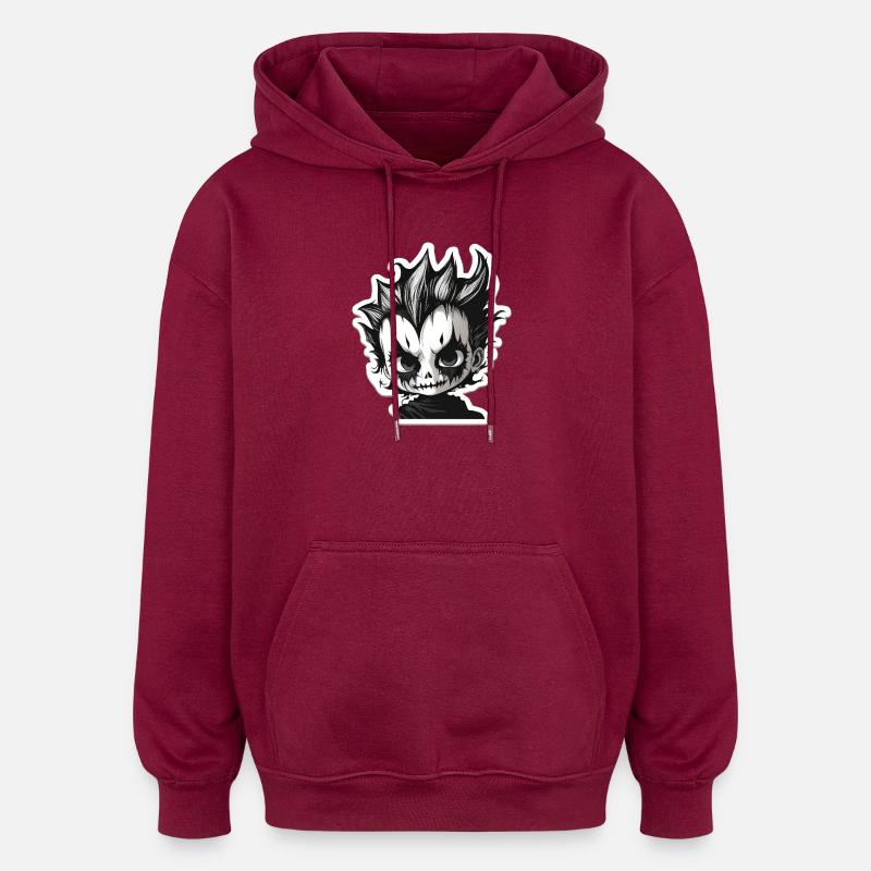Spiky Skull Chibi - Oversized Unisex Hoodie - burgundy
