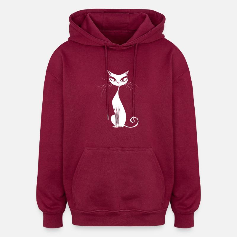 Chat blanc élégant - Sweat à capuche oversize unisexe - bordeaux