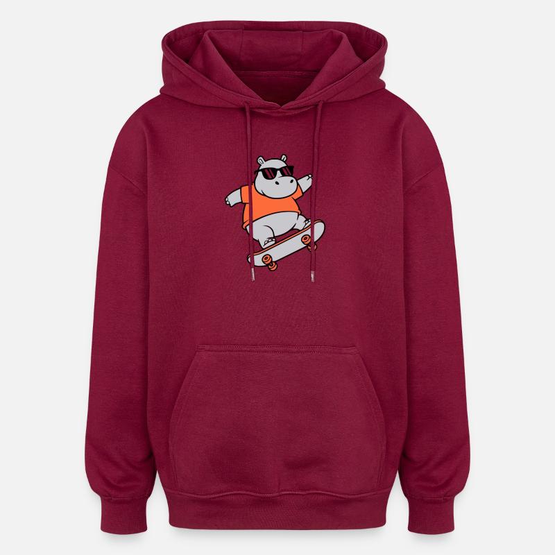 Vecteur de skateboard hippopotame cool - Sweat à capuche oversize unisexe - bordeaux