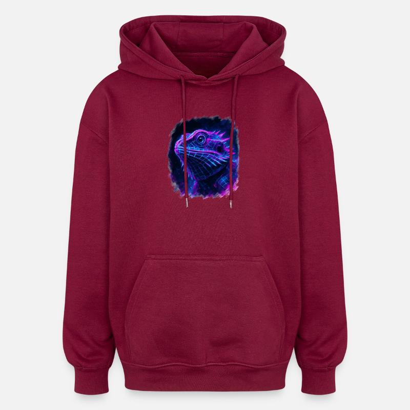Bearded Dragon Cyberpunk Neon Synthwave - Oversized Unisex Hoodie - burgundy