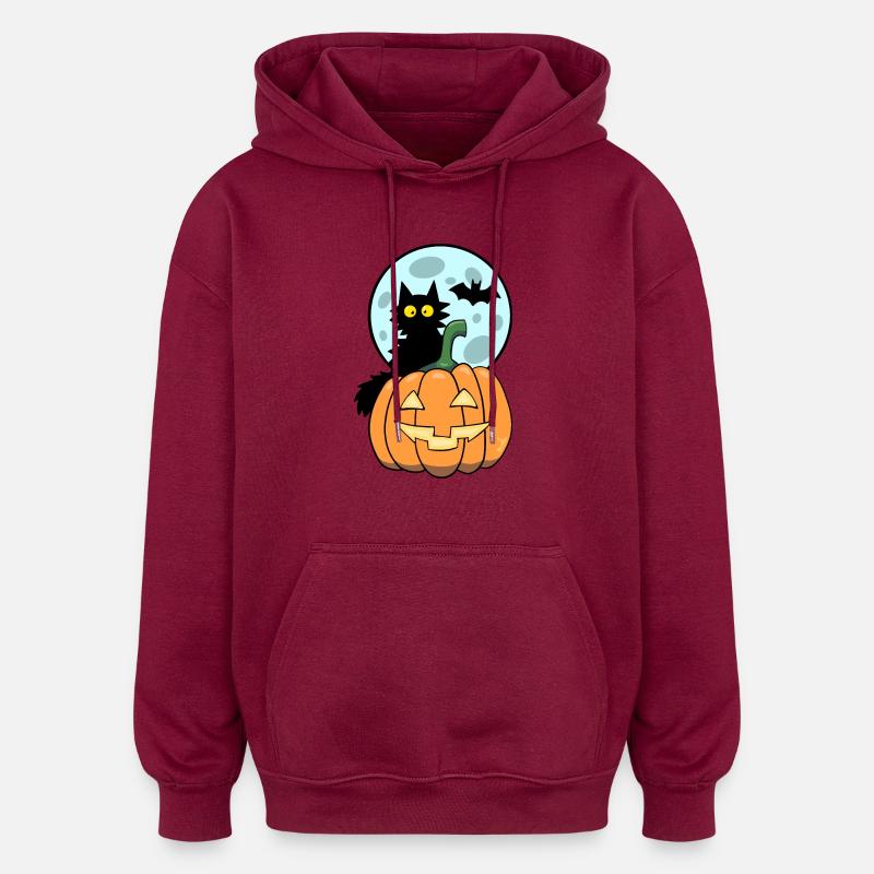 Chat sur citrouille - Sweat à capuche oversize unisexe - bordeaux