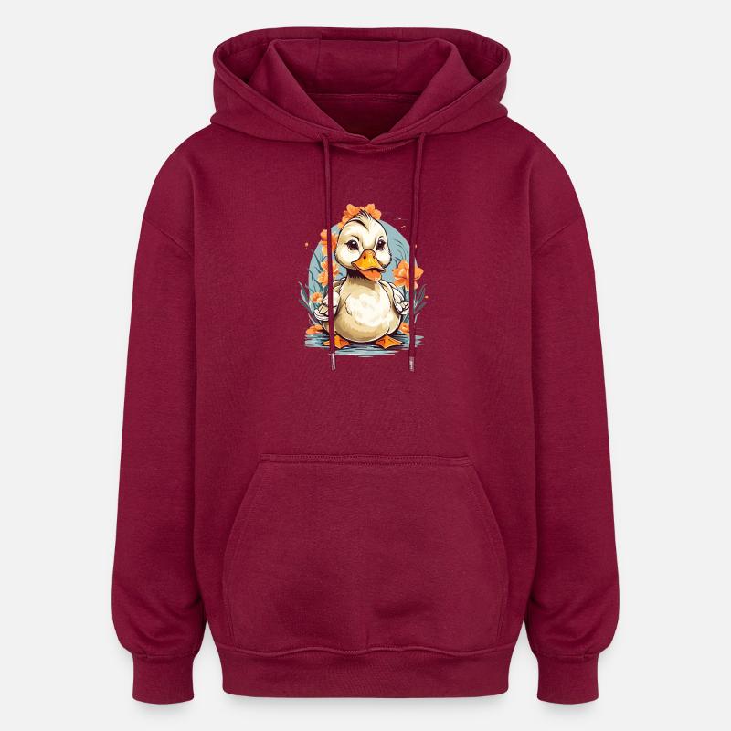 Canard mignon avec des fleurs - Sweat à capuche oversize unisexe - bordeaux