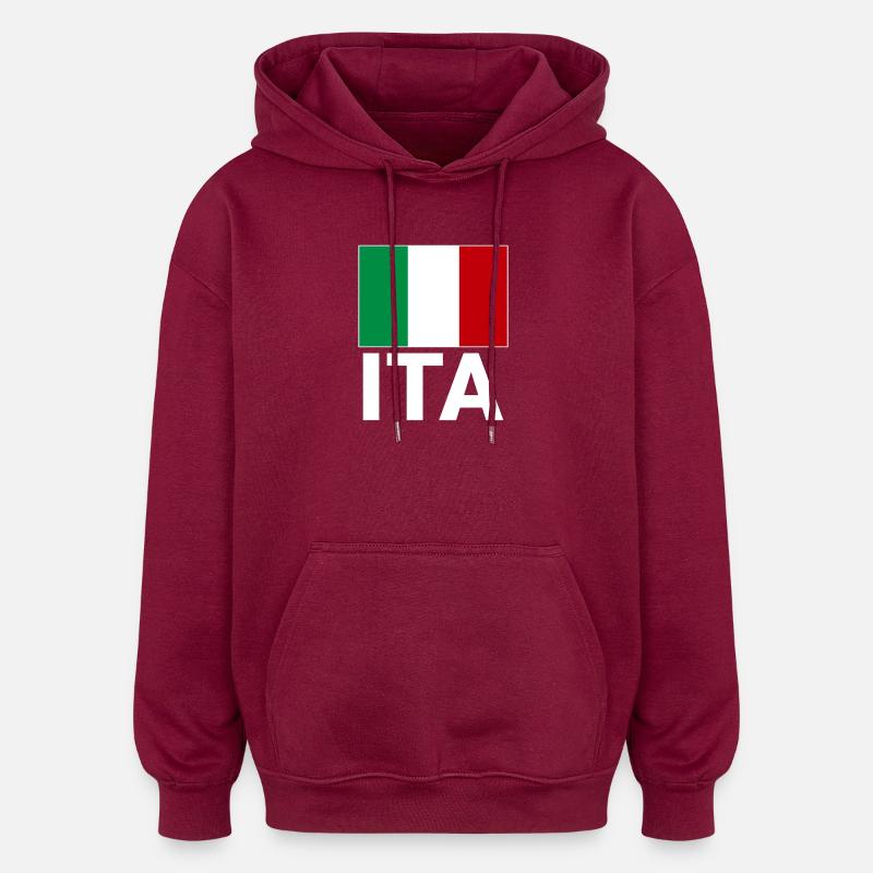 Drapeau italien avec abréviation ITA - Sweat à capuche oversize unisexe - bordeaux