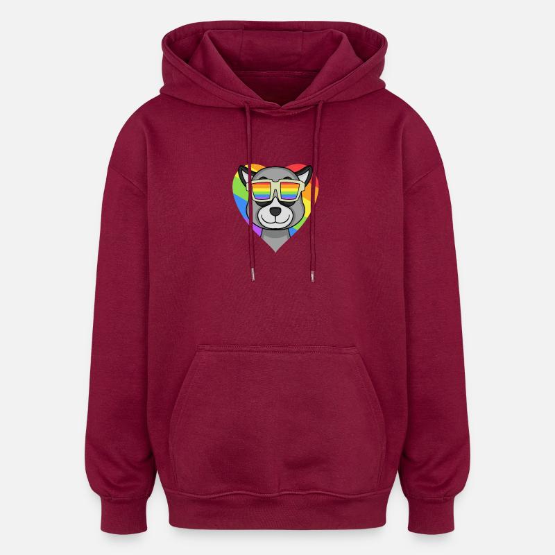 Arc-en-ciel - Lémurien avec lunettes - Sweat à capuche oversize unisexe - bordeaux