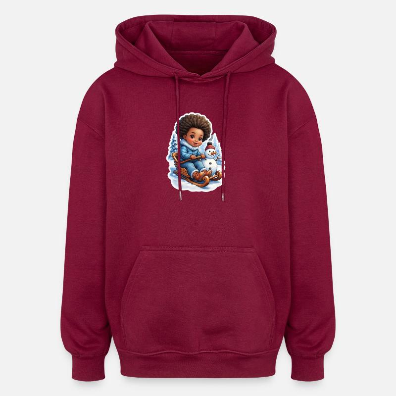 Winterspaß mit Schneemann und Schlitten - Oversized Unisex Hoodie - Burgunderrot
