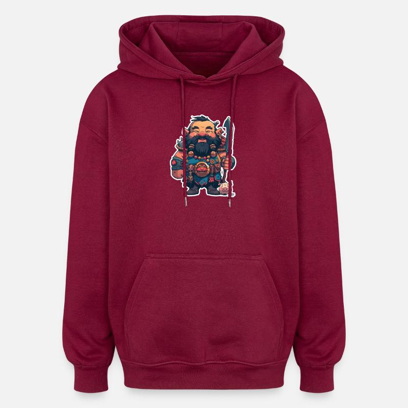 Süßer Zwergenkrieger mit Hausschwein - Oversized Unisex Hoodie - Burgunderrot