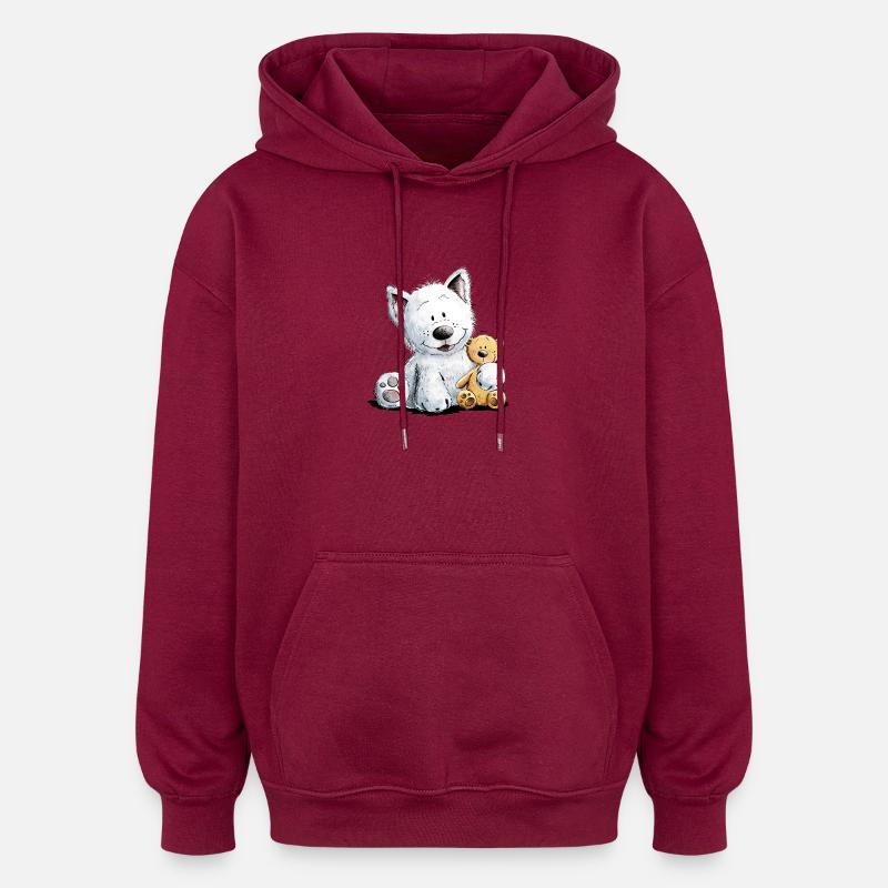West Highland White Terrier Mit Kuscheltier - Oversized Unisex Hoodie - Burgunderrot