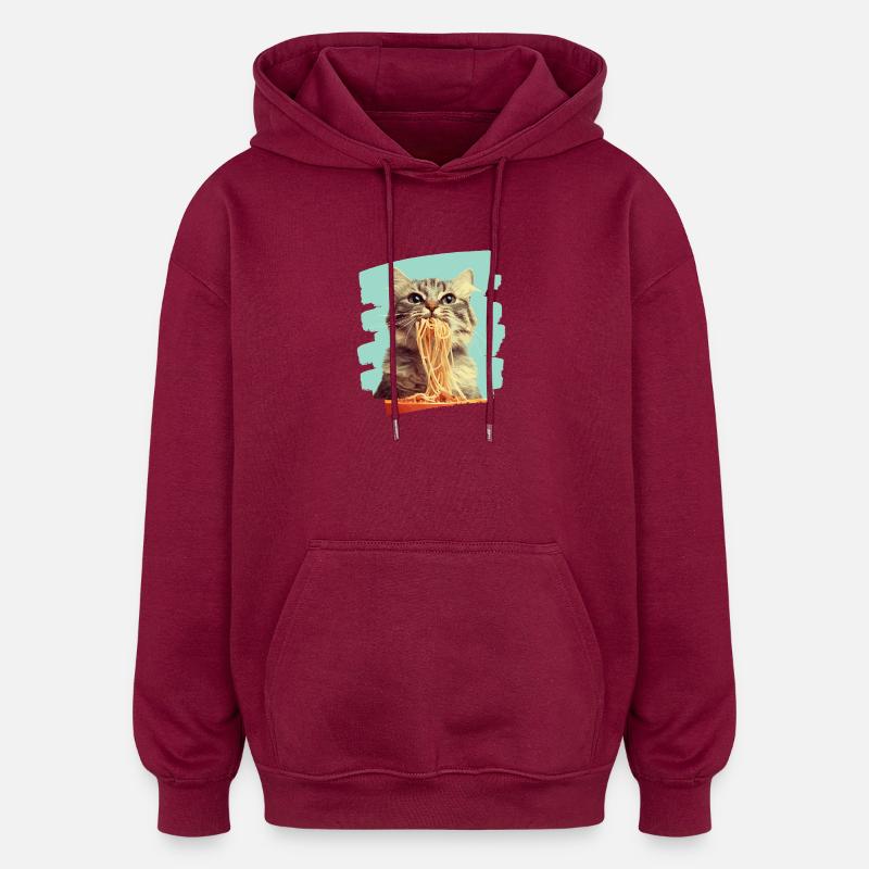 Katze Pasta - Oversized Unisex Hoodie - Burgunderrot