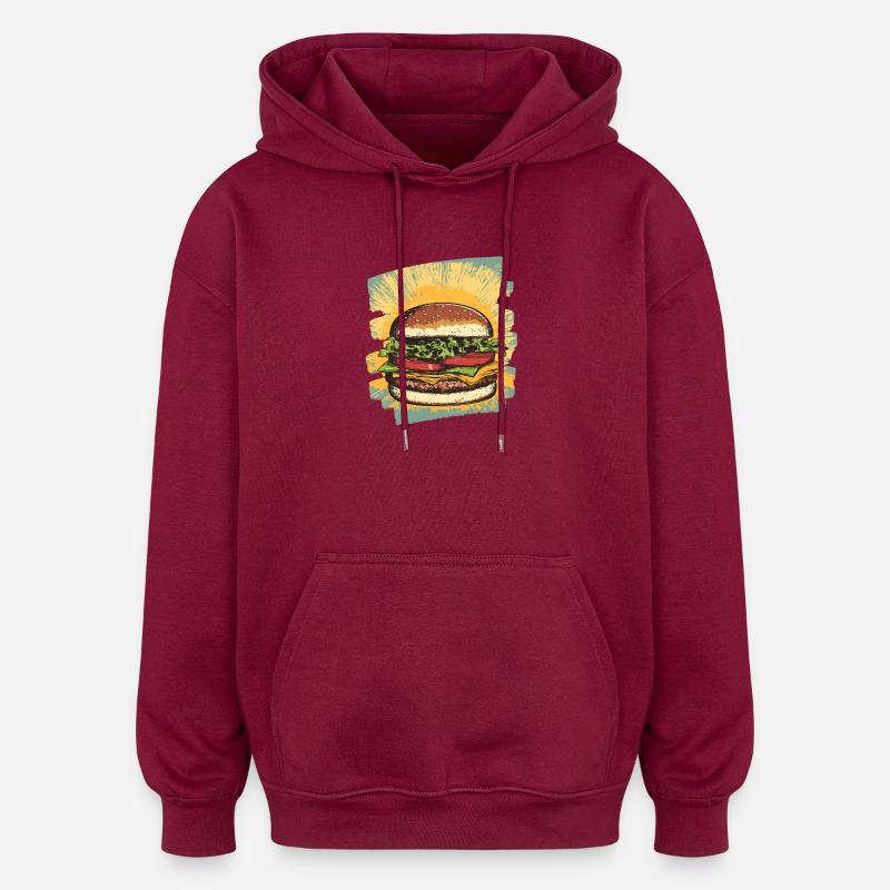 Burger Rétro - Sweat à capuche oversize unisexe - bordeaux