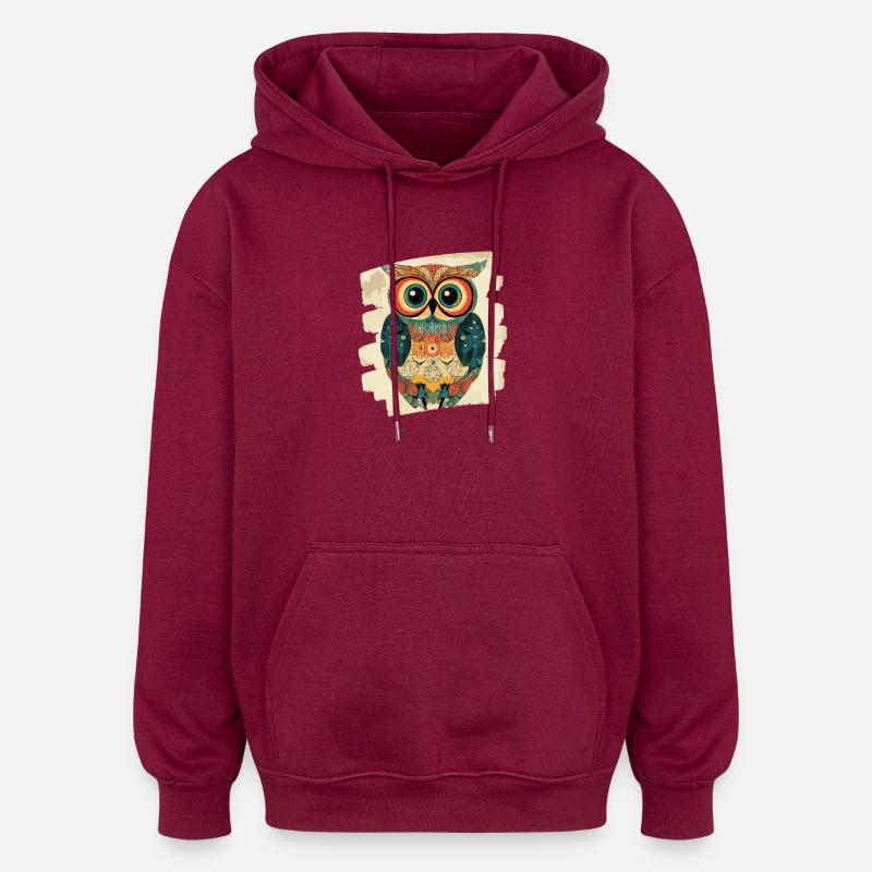 Eule - Oversized Unisex Hoodie - Burgunderrot