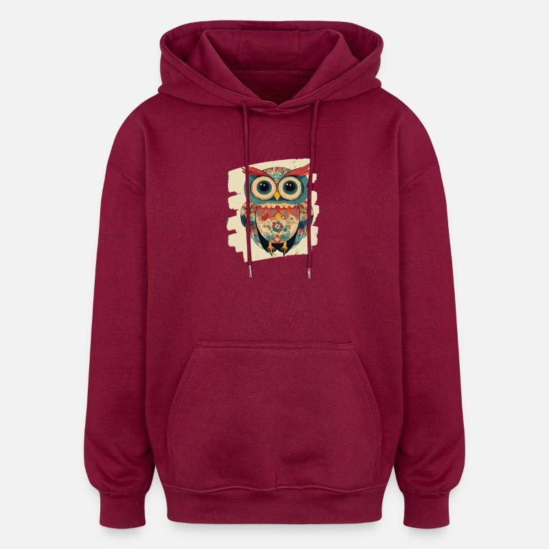 Hibou - Sweat à capuche oversize unisexe - bordeaux