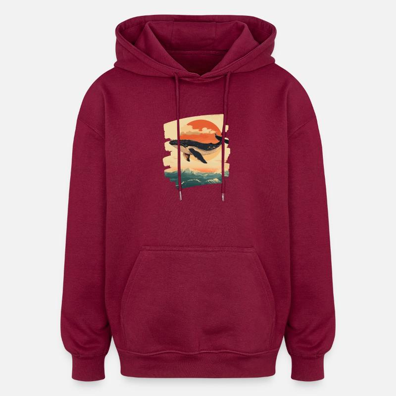 Wal Retro - Oversized Unisex Hoodie - Burgunderrot
