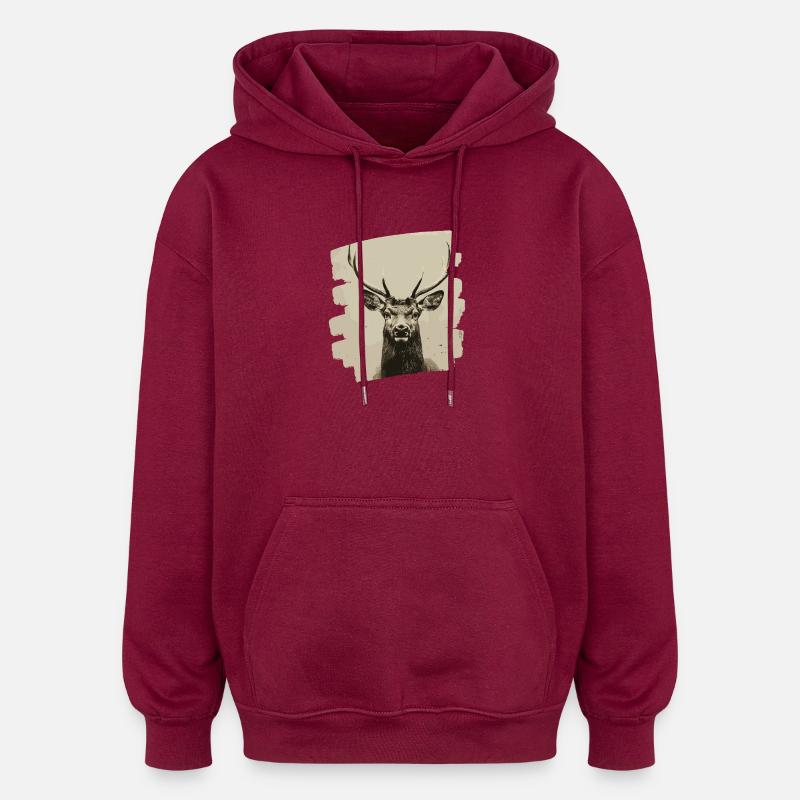 Hirsch mit Geweih - Oversized Unisex Hoodie - Burgunderrot