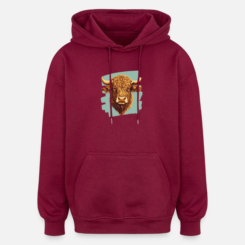 Bovins écossais des Highlands - Sweat à capuche oversize unisexe - bordeaux