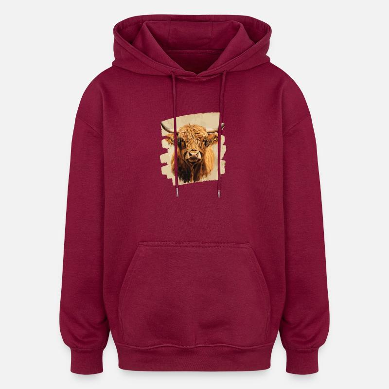 Bovins écossais des Highlands - Sweat à capuche oversize unisexe - bordeaux