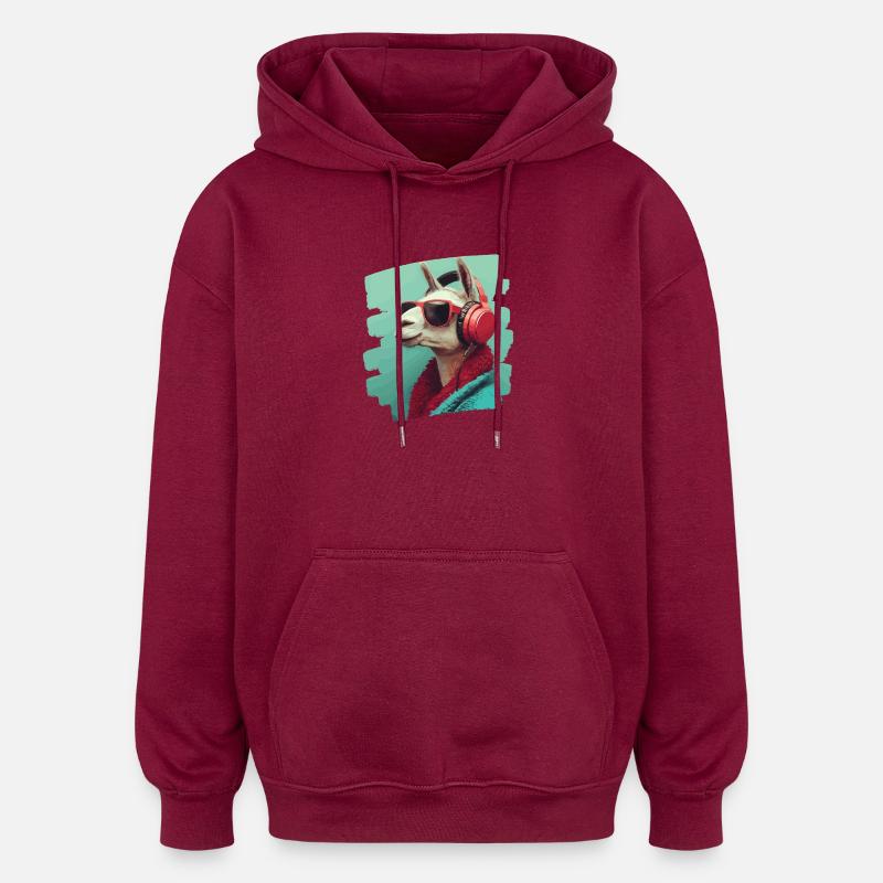 Lama Kopfhörer - Oversized Unisex Hoodie - Burgunderrot