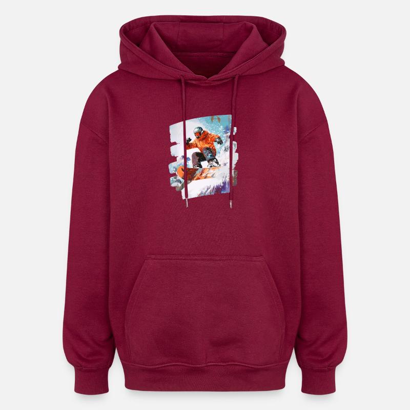 Snowboarder poudreuse - Sweat à capuche oversize unisexe - bordeaux