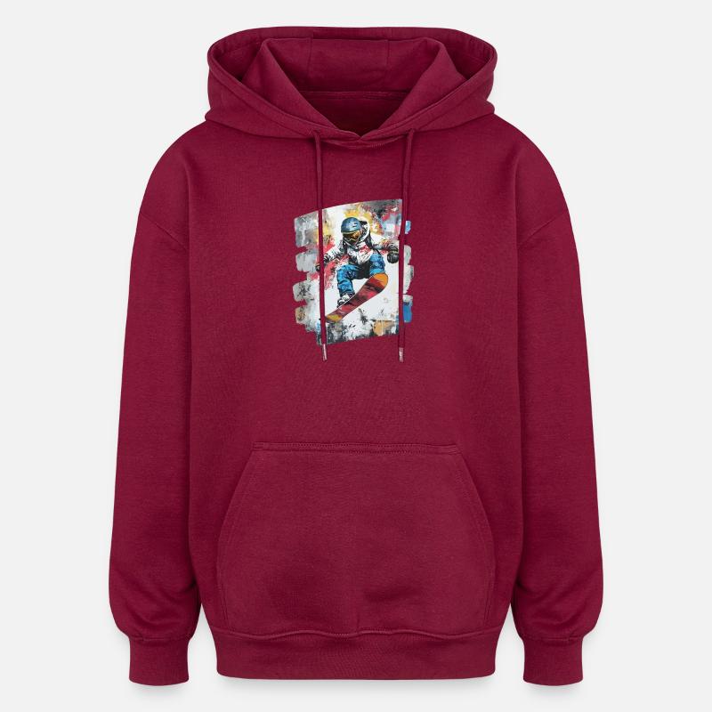 Snowboarder poudreuse - Sweat à capuche oversize unisexe - bordeaux