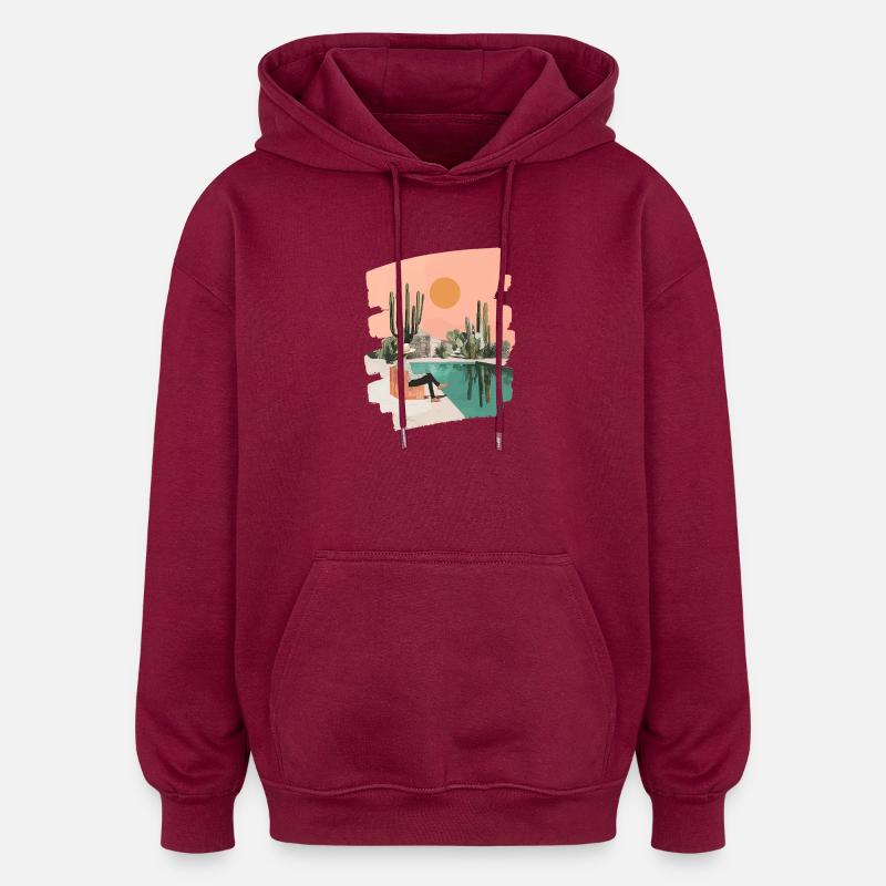 Piscine Cactus Été - Sweat à capuche oversize unisexe - bordeaux
