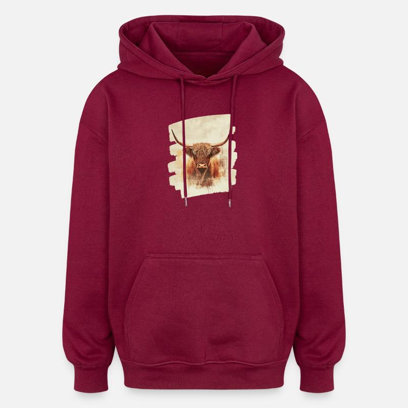 Bovins écossais des Highlands - Sweat à capuche oversize unisexe - bordeaux