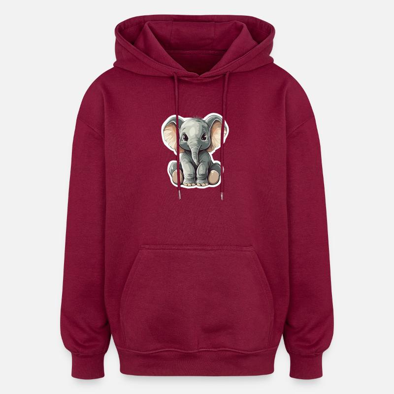 Éléphant - Sweat à capuche oversize unisexe - bordeaux