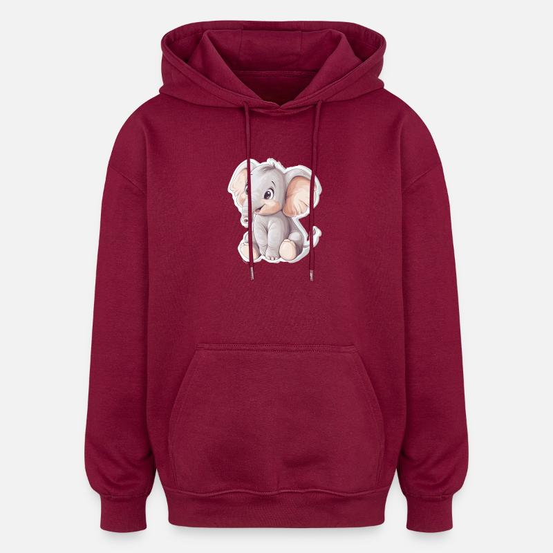 Elephant - Oversized Unisex Hoodie - burgundy