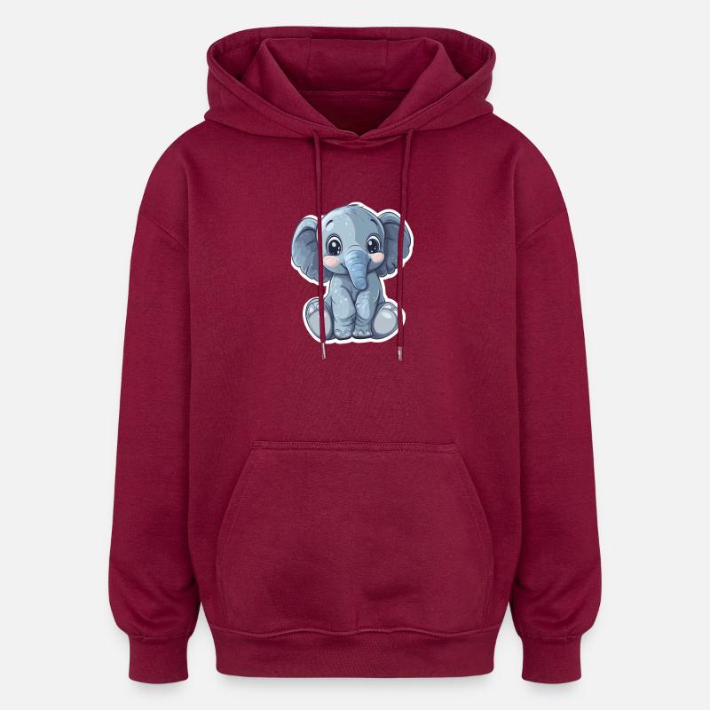 Elefant - Oversized Unisex Hoodie - Burgunderrot