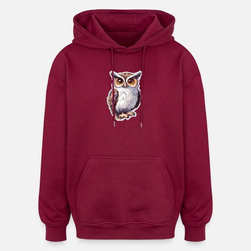 Eule - Oversized Unisex Hoodie - Burgunderrot